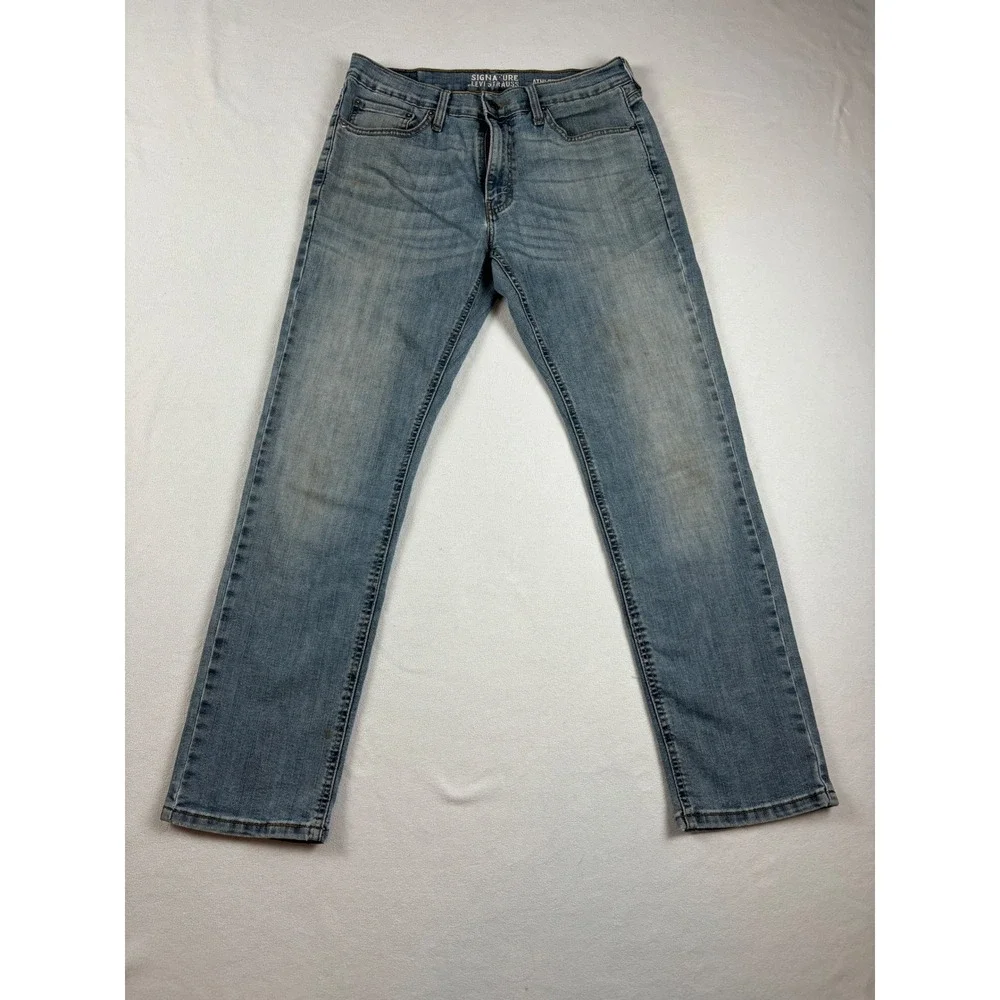 Mens Levi Strauss‎ Signature Jeans 32x32 Athletic Light Wash Stain